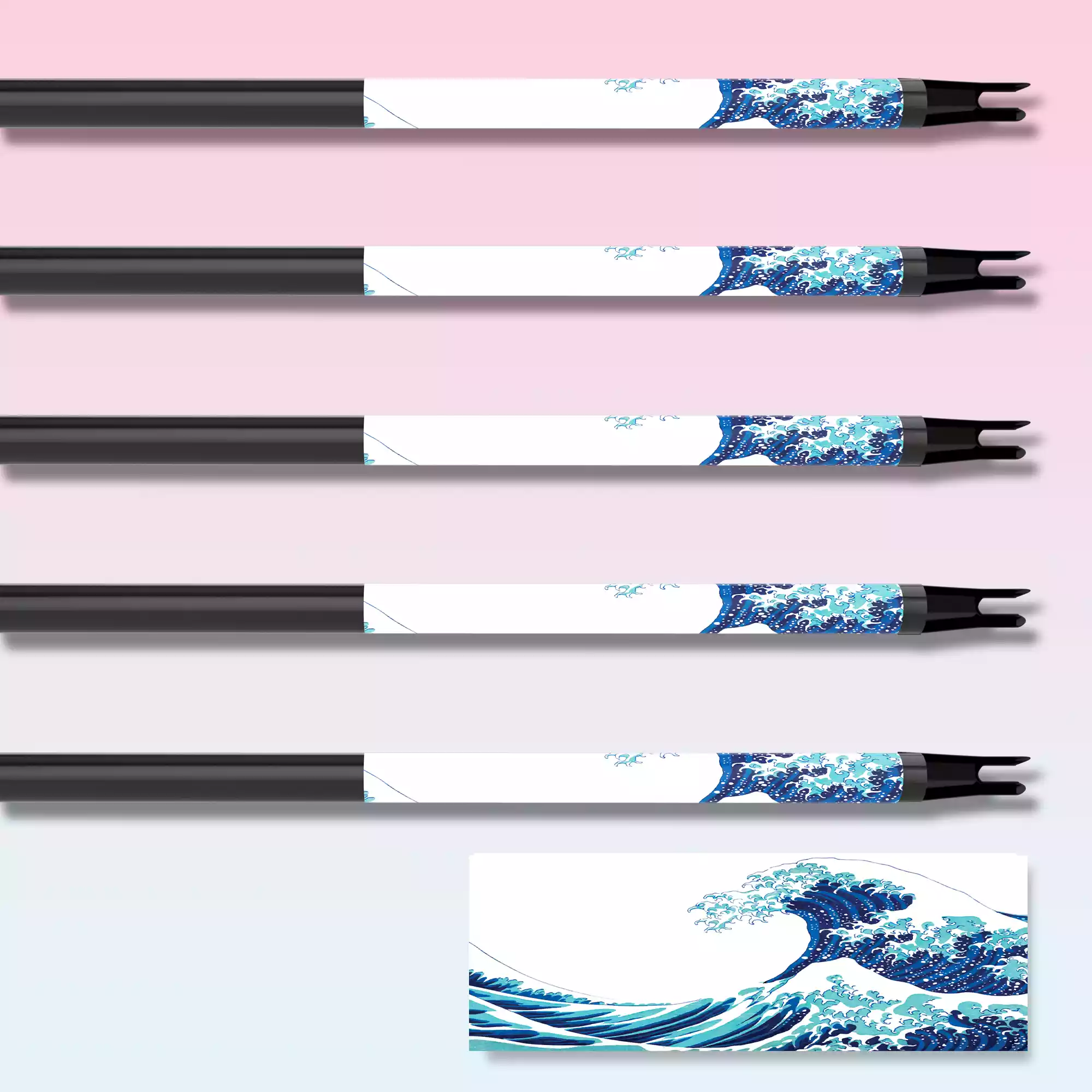 Kanagawa Wave Design Arrow Wrap with Archery Customs logo
