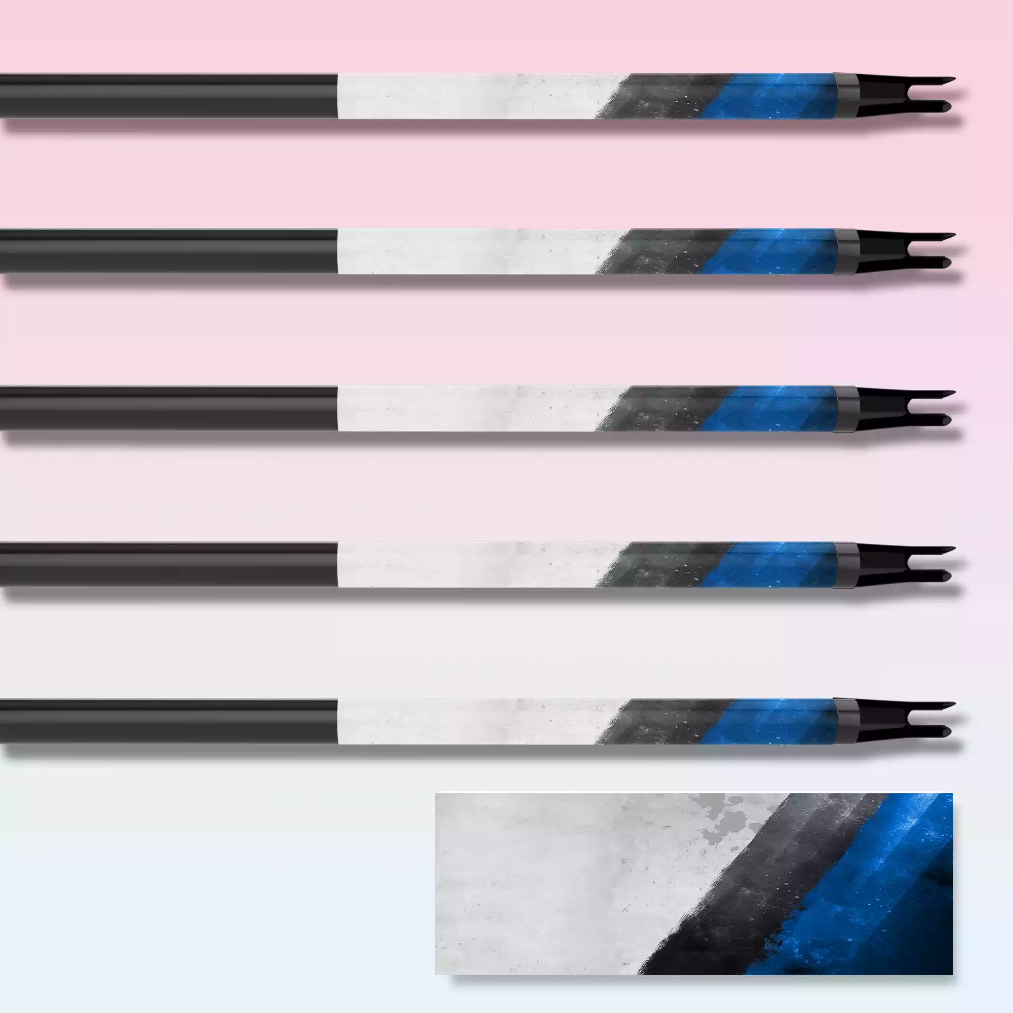 Blue Grey Grunge Design Arrow Wrap with Archery Customs logo