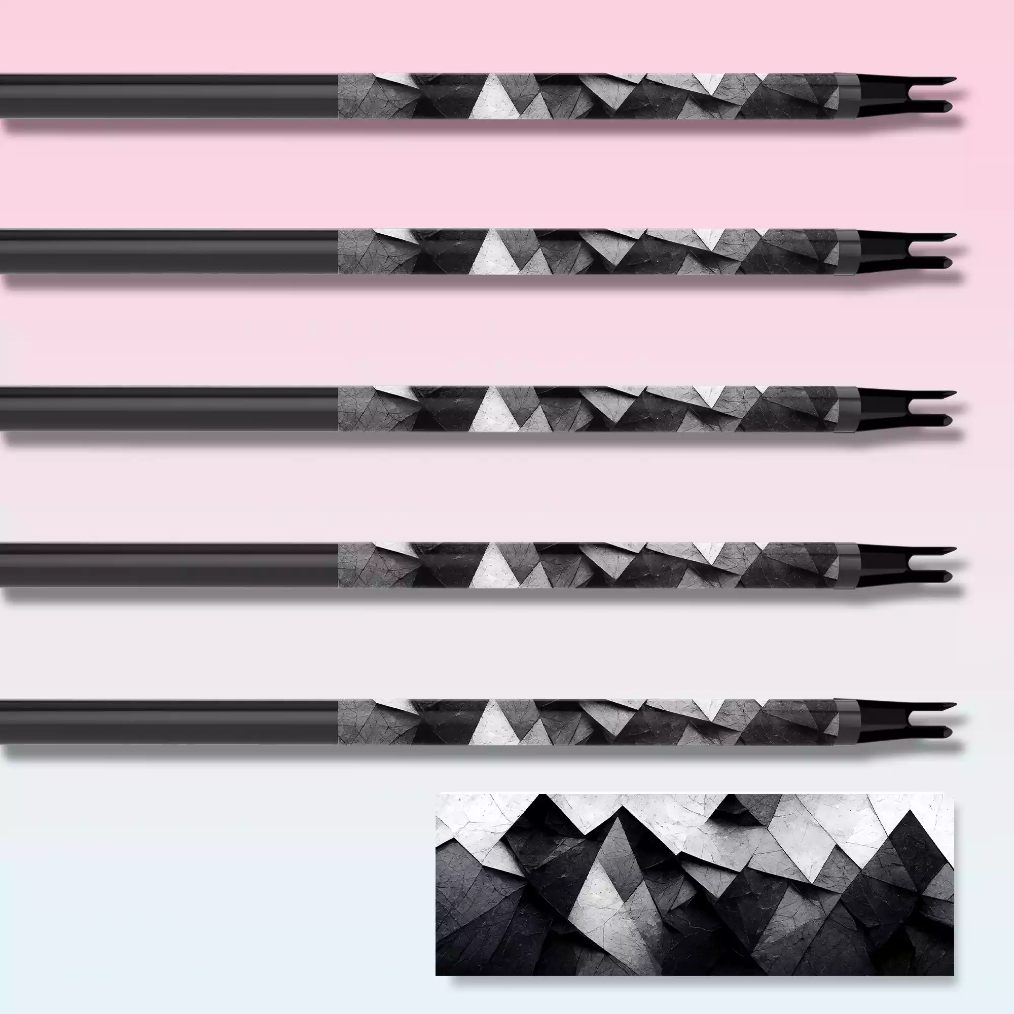 Black and white Geometric Mountain Range Design Arrow Wrap with Archery Customs logo
