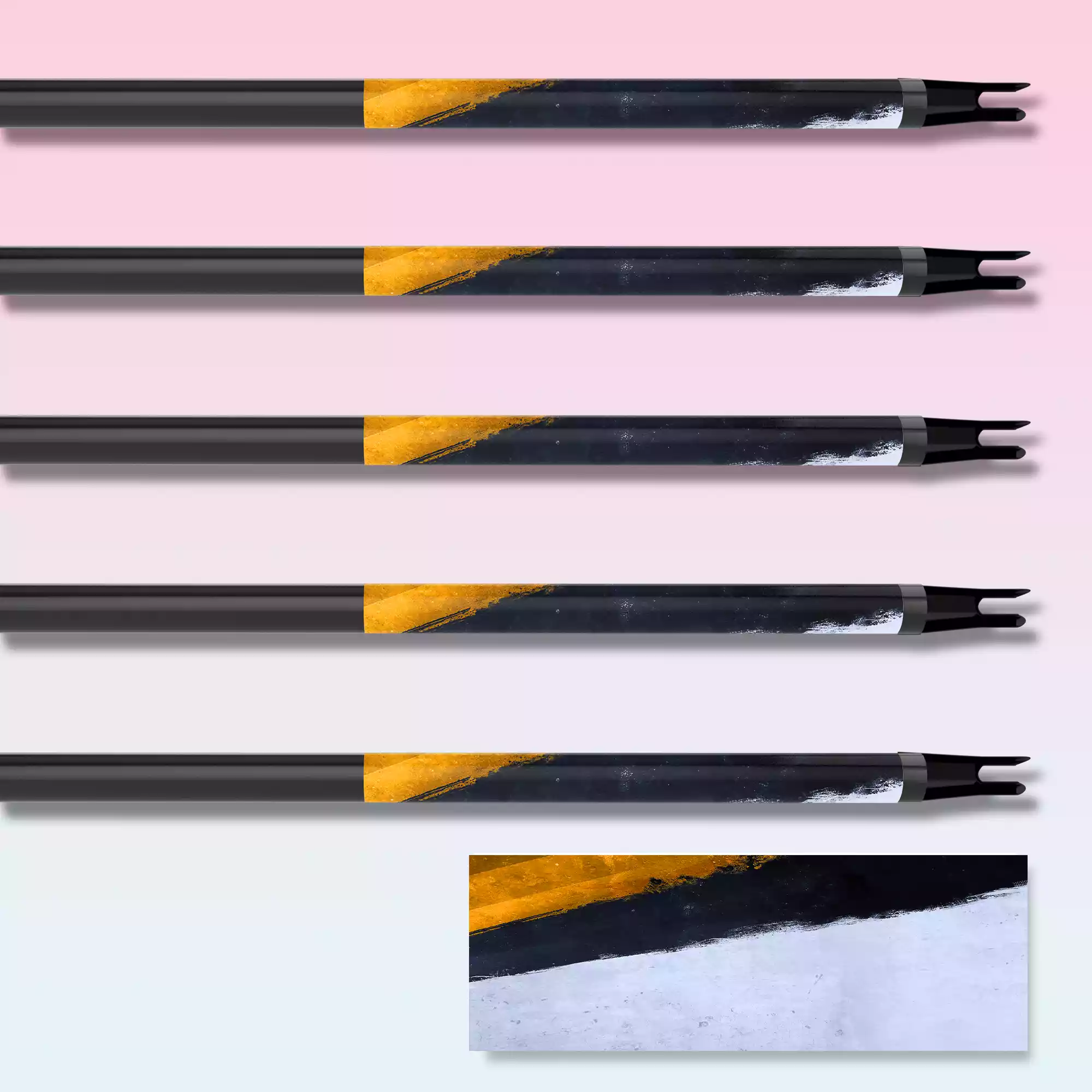 Gold White Black Grunge Design Arrow Wrap with Archery Customs logo