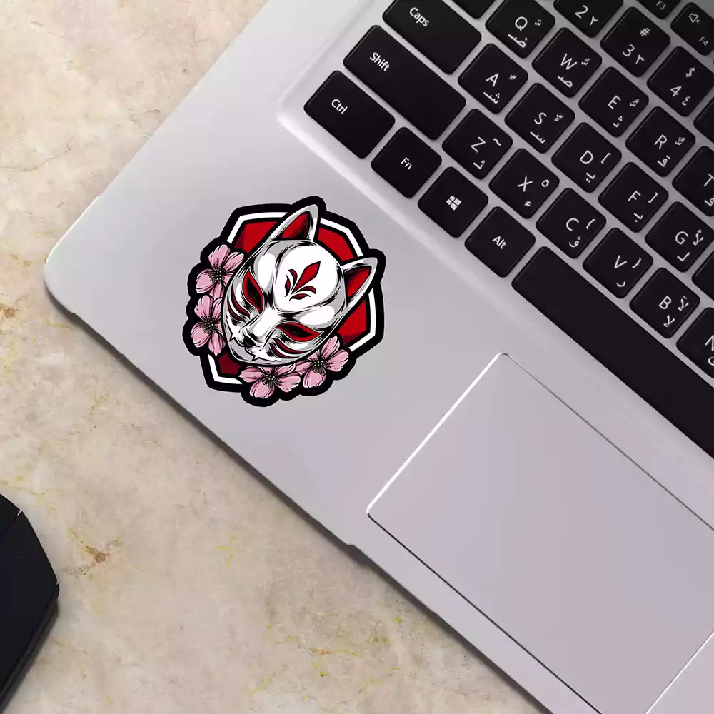 White Spirit Fox Die Cut Decal on laptop