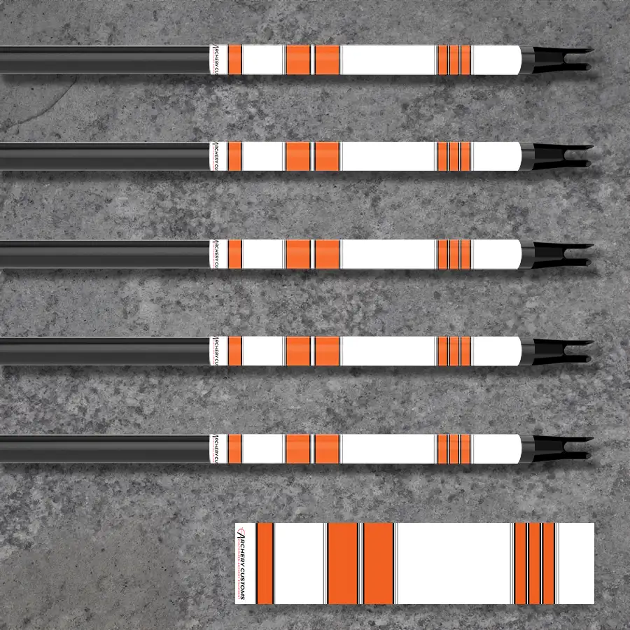 Archery Customs orange white crested arrow wraps